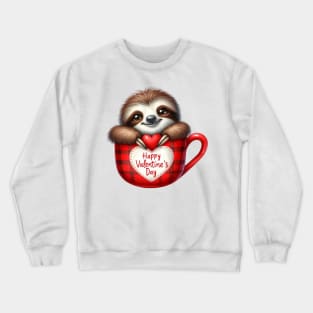 Valentine Sloth In Tea Cup Crewneck Sweatshirt